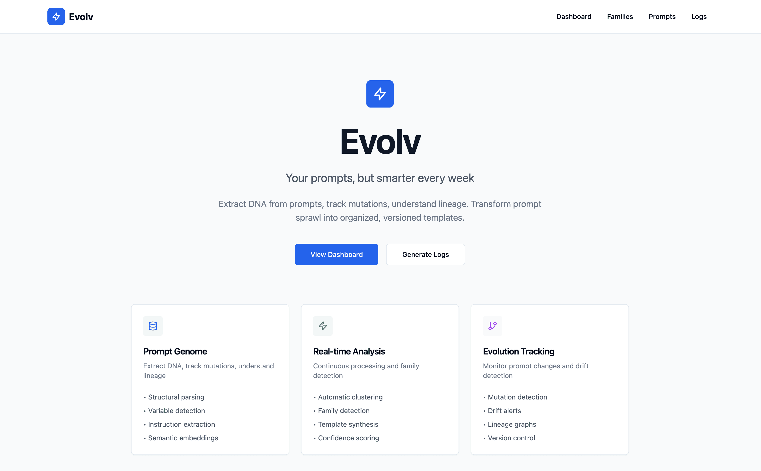 Evolv - Prompt evolution platform treating prompts like genetic sequences—extracting DNA, tracking mutations